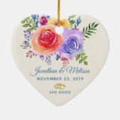 Rozen Waterverf Floral Wedding Keramisch Ornament (Achterkant)