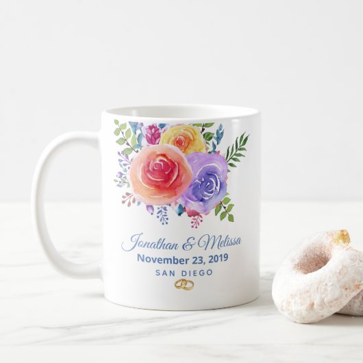 Rozen Waterverf Floral Wedding Koffiemok (Met donut)