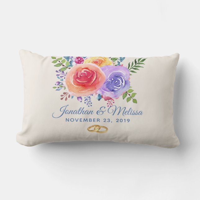 Rozen Waterverf Floral Wedding Kussen (Voorkant)