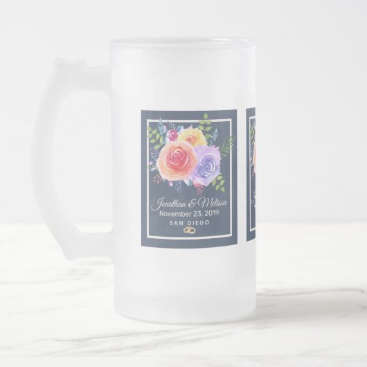 Rozen Waterverf Floral Wedding Matglas Bierpul (Links)