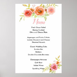 Rozen Waterverf Floral Wedding Menu Kaart Poster