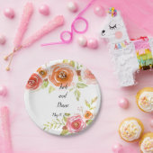 Rozen Waterverf Floral Wedding Papieren Bordje (Feest)