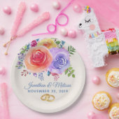 Rozen Waterverf Floral Wedding Papieren Bordje (Feest)