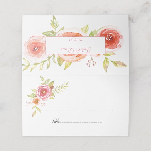 Rozen Waterverf Floral Wedding Plaatskaartje (Buitenkant ongevouwen)