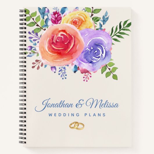 Rozen Waterverf Floral Wedding Plans Notitieboek (Voorkant)