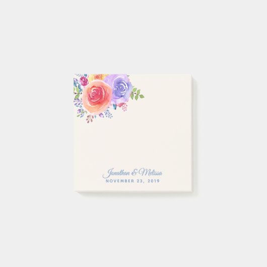 Rozen Waterverf Floral Wedding Post-it® Notes (Voorkant)