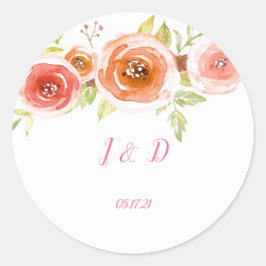 Rozen Waterverf Floral Wedding Ronde Sticker