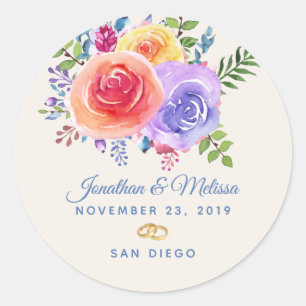 Rozen Waterverf Floral Wedding Ronde Sticker