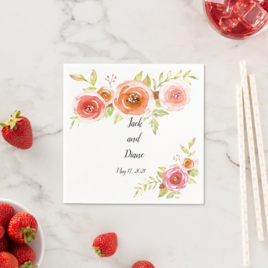 Rozen Waterverf Floral Wedding Servet (Insitu)