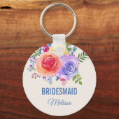 Rozen Waterverf Floral Wedding Sleutelhanger (Voorkant)