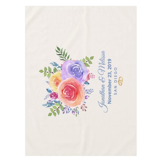 Rozen Waterverf Floral Wedding Tafelkleed (Voorkant)