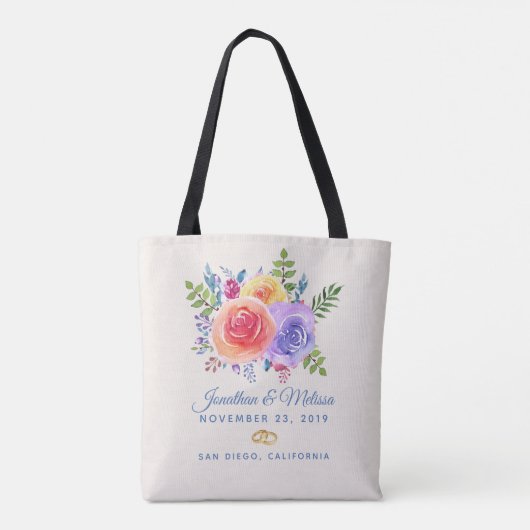 Rozen Waterverf Floral Wedding Tote Bag (Achterkant)
