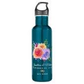 Rozen Waterverf Floral Wedding Waterfles (Voorkant)