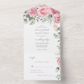 Rozen waterverf florale elegant bruiloft all in one uitnodiging (Binnen)