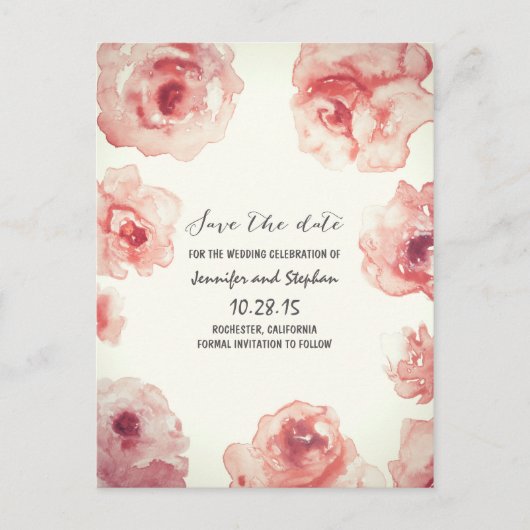 rozen waterverf geschilderd floral Save the date Aankondigingskaart (Voorkant)