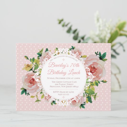  Rozen Waterverf Lace Birthday Kaart (Staand voorkant)