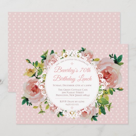  Rozen Waterverf Lace Birthday Kaart (Voorkant / Achterkant)