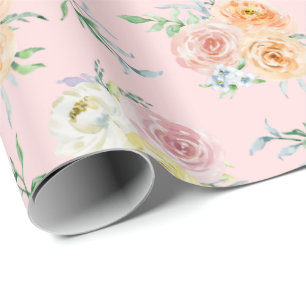 Rozen waterverf op Blush roze omwikkelpapier Cadeaupapier