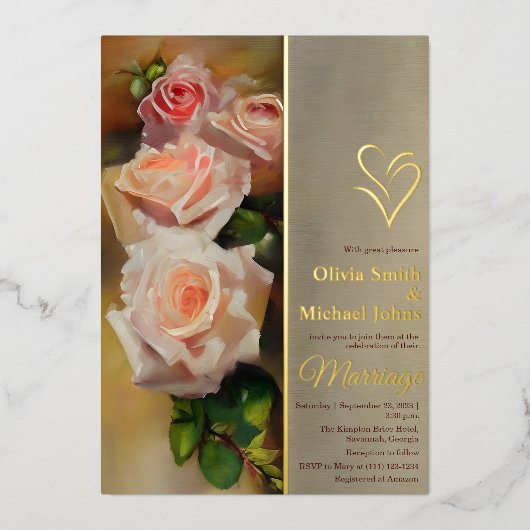 Rozen Waterverf Romantische herfst bruiloft uitnod Folie Feestdagenkaart (Voorkant)