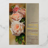 Rozen Waterverf Romantische QR-code Bruiloft Uitno Folie Feestdagenkaart (Voorkant)