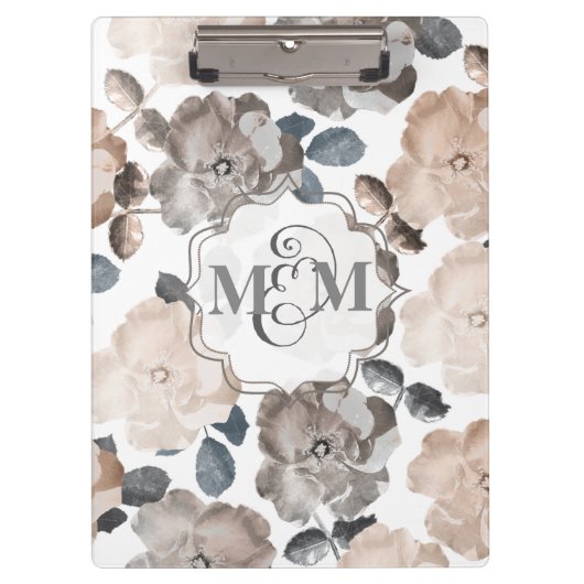 Rozen Wedding Monogram Clip Board Klembord (Voorkant)