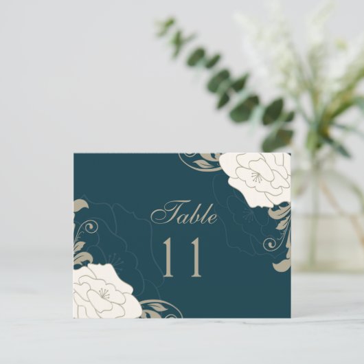  rozen, wervelingen op blauwgroen tafel nummer pla briefkaart (Staand voorkant)