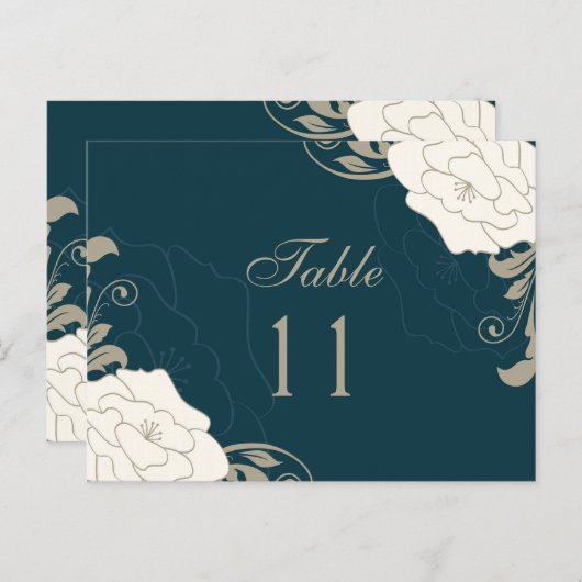  rozen, wervelingen op blauwgroen tafel nummer pla briefkaart (Voorkant / Achterkant)