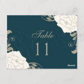 rozen, wervelingen op blauwgroen tafel nummer pla briefkaart (Achterkant)