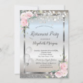 Rozen Wijnglazen ballonnen Glitter Retirement Kaart (Voorkant)