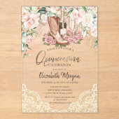 Rozen Wijnlaarzen Kant Quinceanera Acryl Uitnodigingen (Voorkant)