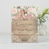 Rozen Wijnlaarzen Kant Quinceanera Kaart (Staand voorkant)