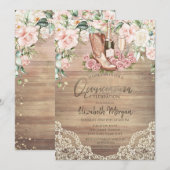 Rozen Wijnlaarzen Kant Quinceanera Kaart (Voorkant / Achterkant)