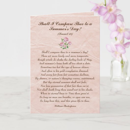 Rozen, William Shakespeare Love Poem Card Kaart (Orchidee)