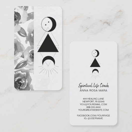 *~* Rozen Wisteria Alchemy Moon Triangle Floral Visitekaartje (Voorkant / Achterkant)