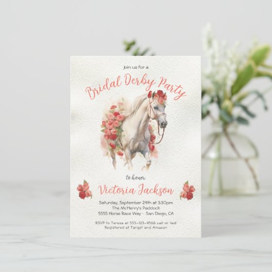Rozen wit paard waterverf Derby Vrijgezellenfeest Kaart (Staand voorkant)