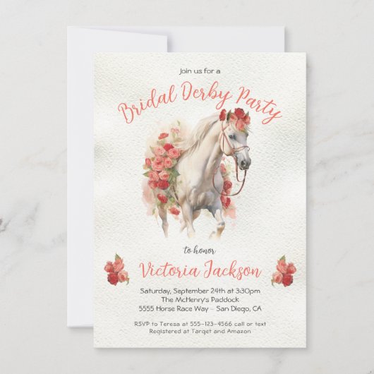 Rozen wit paard waterverf Derby Vrijgezellenfeest Kaart (Voorkant)