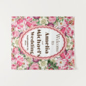 Rozen Witte Bloemen Bruiloft Achtergrond Wandkleed (Voorkant (horizontaal))