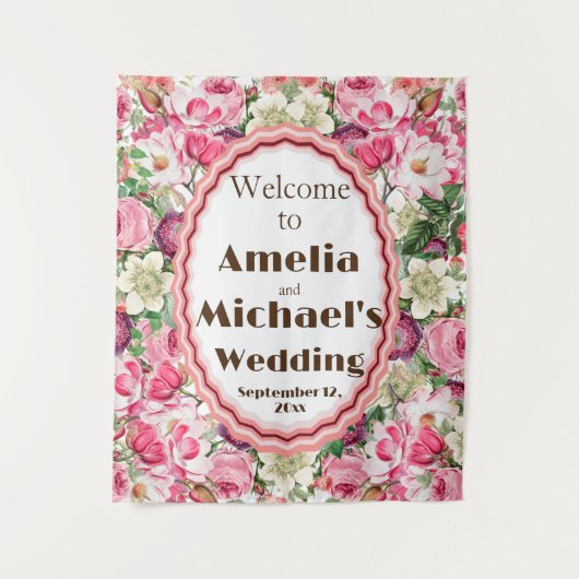 Rozen Witte Bloemen Bruiloft Achtergrond Wandkleed (Voorkant)