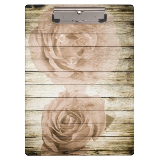 Rozen  Wooden Background Moderne Elegant Klembord (Voorkant)