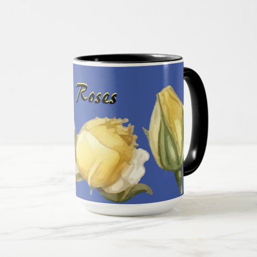 "Rozen" Yellow Roses op Blue Coffee Mok (Voorkant rechts)