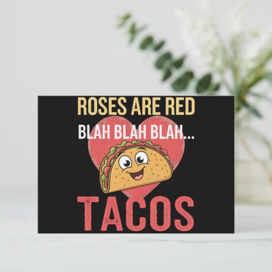 Rozen zijn Red Blah Tacos Valentijnsdag Food Lover Bedankkaart (Staand voorkant)
