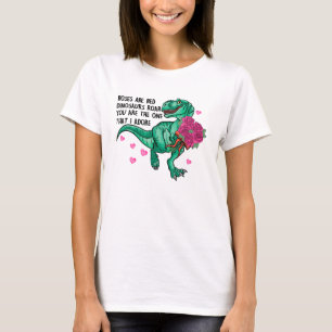 Rozen zijn Red Funny Dinosaur Valentijnsdag T-shirt