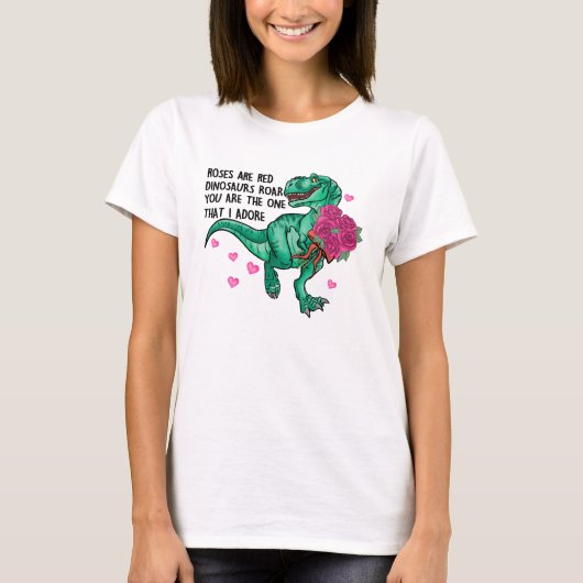 Rozen zijn Red Funny Dinosaur Valentijnsdag T-shirt (Voorkant)