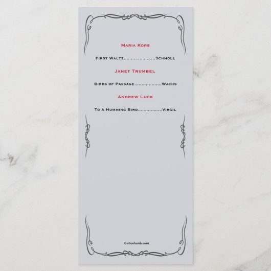 Rozen zijn Red Musical Overweging Programme Programmakaart (Achterkant)