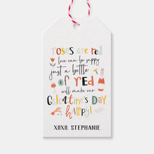 Rozen zijn rode wijn Galentine's Day Label Cadeaulabel (Voorkant)