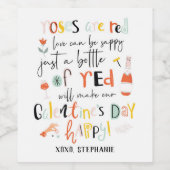 Rozen zijn rode wijn Galentine's Day Label Etiket (Enkel label)