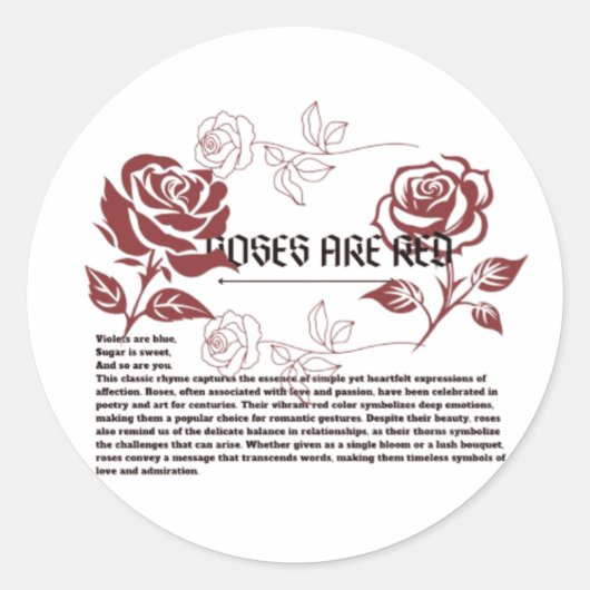 Rozen zijn rood ronde sticker (Voorkant)