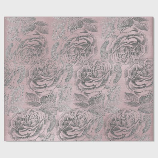 Rozen Zilvergrijs Floral Roze Roze astel Cadeaupapier (Vlak)