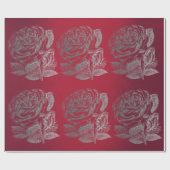 Rozen Zilvergrijs Metallic Bloemen Rode Wijn Chic Cadeaupapier (Vlak)