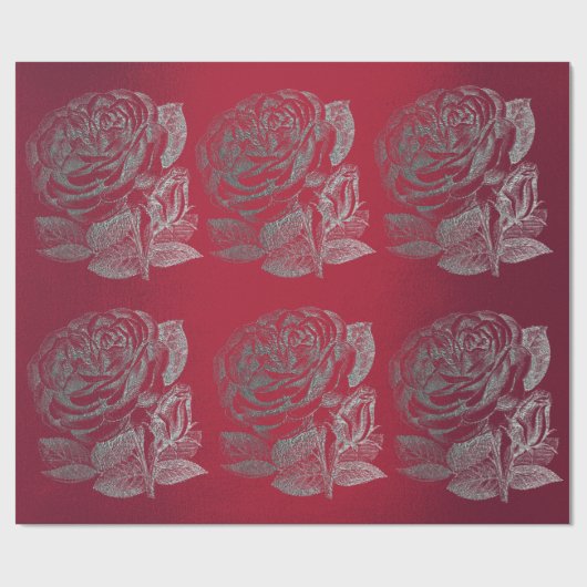 Rozen Zilvergrijs Metallic Bloemen Rode Wijn Chic Cadeaupapier (Vlak)
